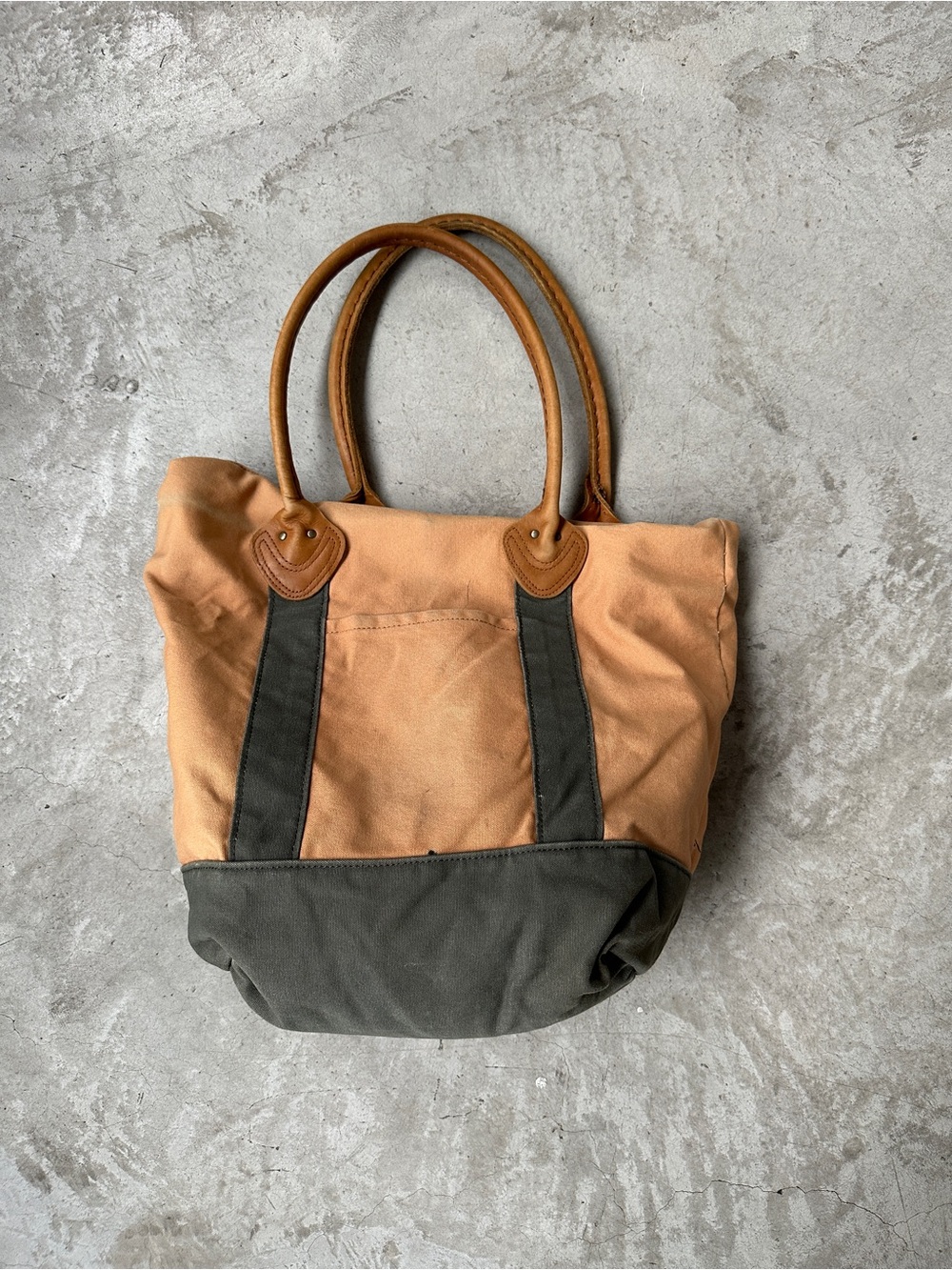 Vintage LL BEAN canvas tote leather handles green tan brown plaid